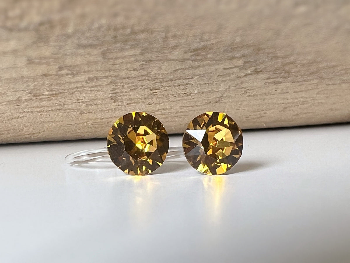 Boucles d'oreilles Clips invisible GOLDEN TOPAZ Cristaux PureCrystal Clips d'Oreille Petit Rond Jaune Or, Bijoux Minimaliste