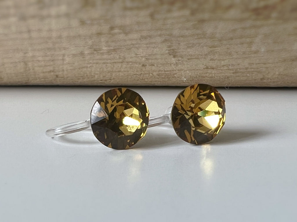 Boucles d'oreilles Clips invisible GOLDEN TOPAZ Cristaux PureCrystal Clips d'Oreille Petit Rond Jaune Or, Bijoux Minimaliste
