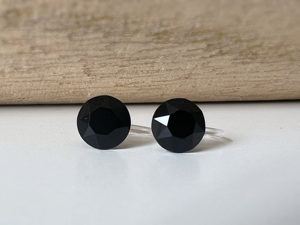 Boucles d'oreilles Clips invisible Rond JET Noire Cristaux PureCrystal Clips d'Oreille Petit Rond Noir, Bijoux Minimaliste