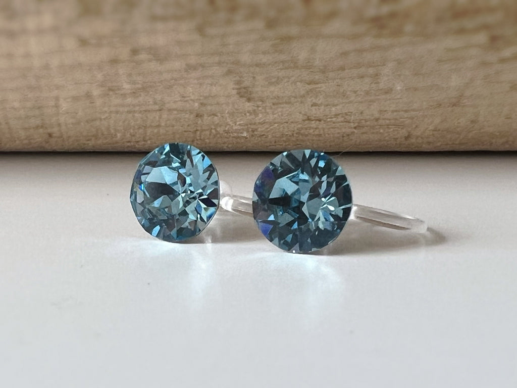 Boucles d'oreilles Clips invisible Rond AQUAMARINE Cristaux PureCristal Clips d'Oreille Petit Rond Bleu clair, Bijoux Minimaliste