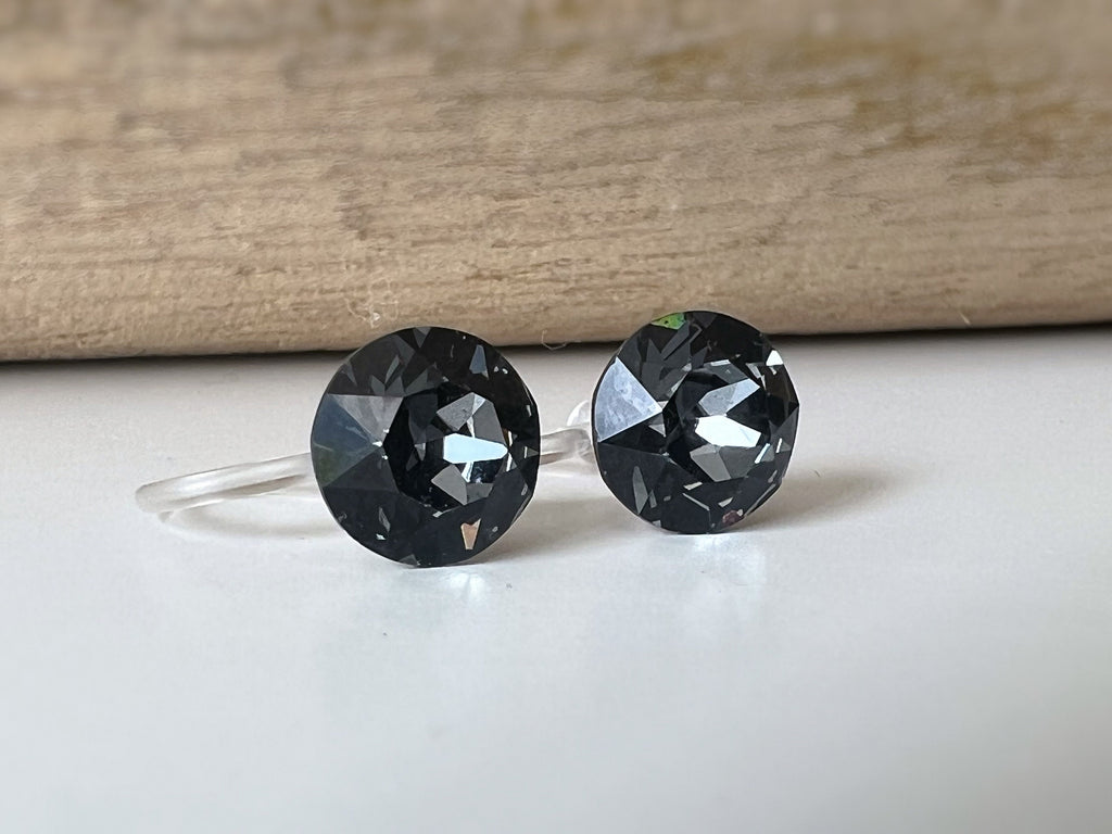 Boucles d'oreilles Clips invisible Rond SILVER NIGHT Cristaux PureCrystal Clips d'Oreille Petit Rond Gris noir, Bijoux Minimaliste