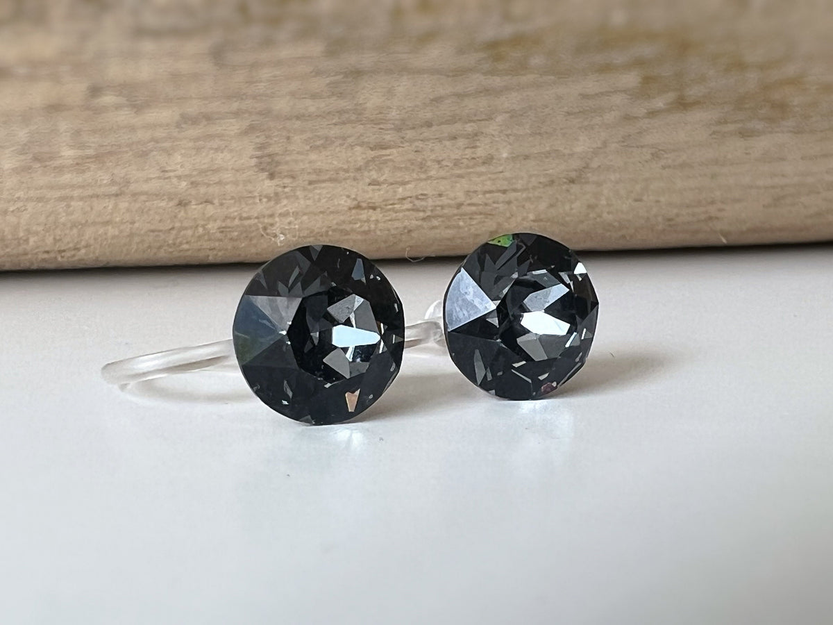 Boucles d'oreilles Clips invisible Rond SILVER NIGHT Cristaux PureCrystal Clips d'Oreille Petit Rond Gris noir, Bijoux Minimaliste