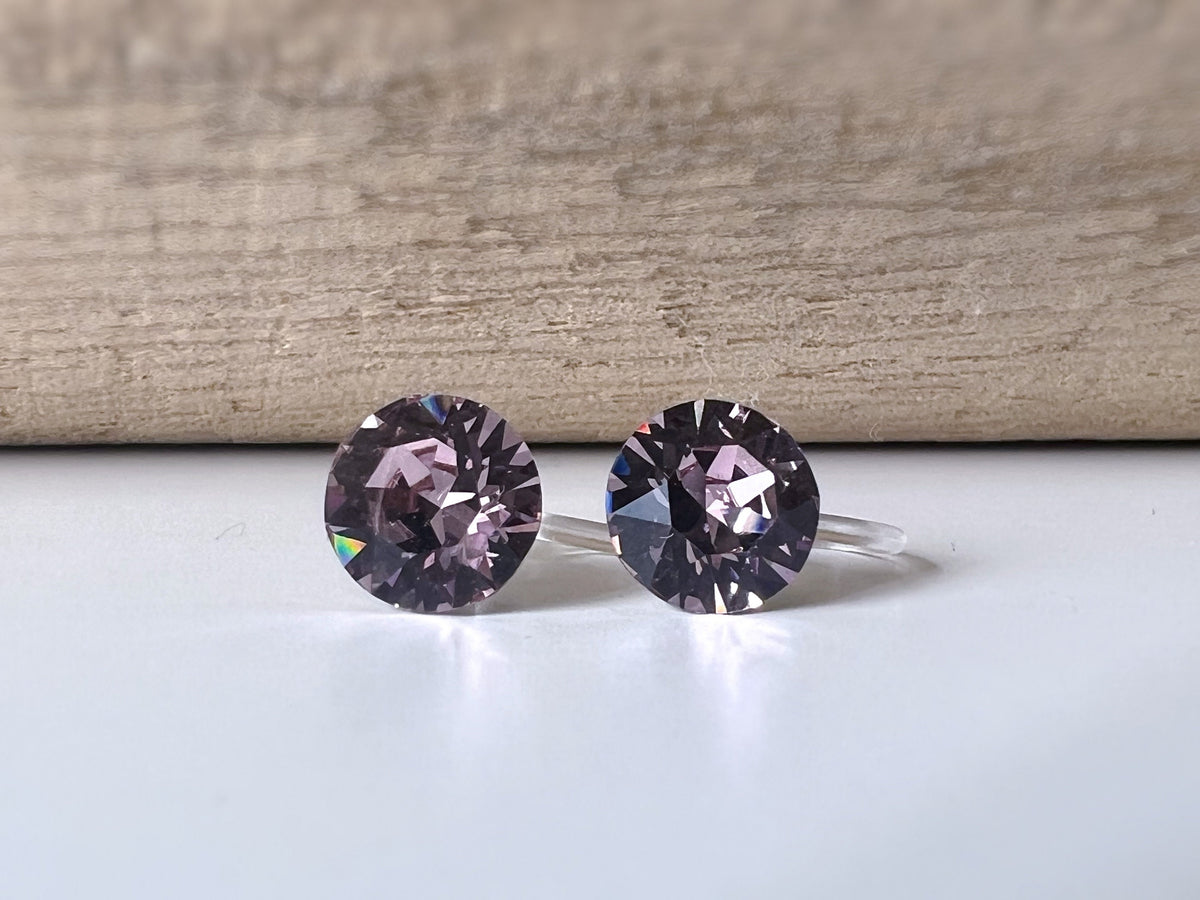 Invisible Round Clip Earrings LIGHT AMETHYST Crystals PureCrystal Ear Clips Small Round Light Pink, Minimalist Jewelry