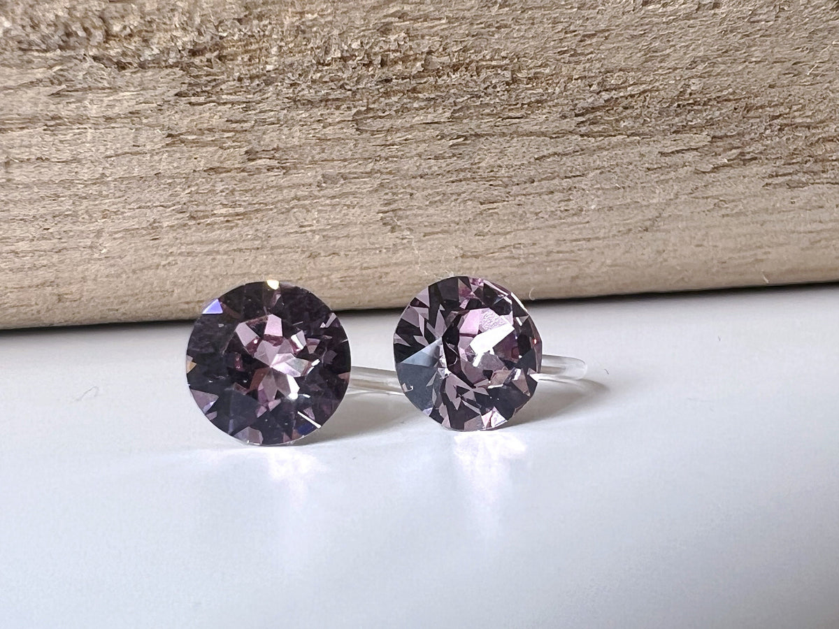 Invisible Round Clip Earrings LIGHT AMETHYST Crystals PureCrystal Ear Clips Small Round Light Pink, Minimalist Jewelry