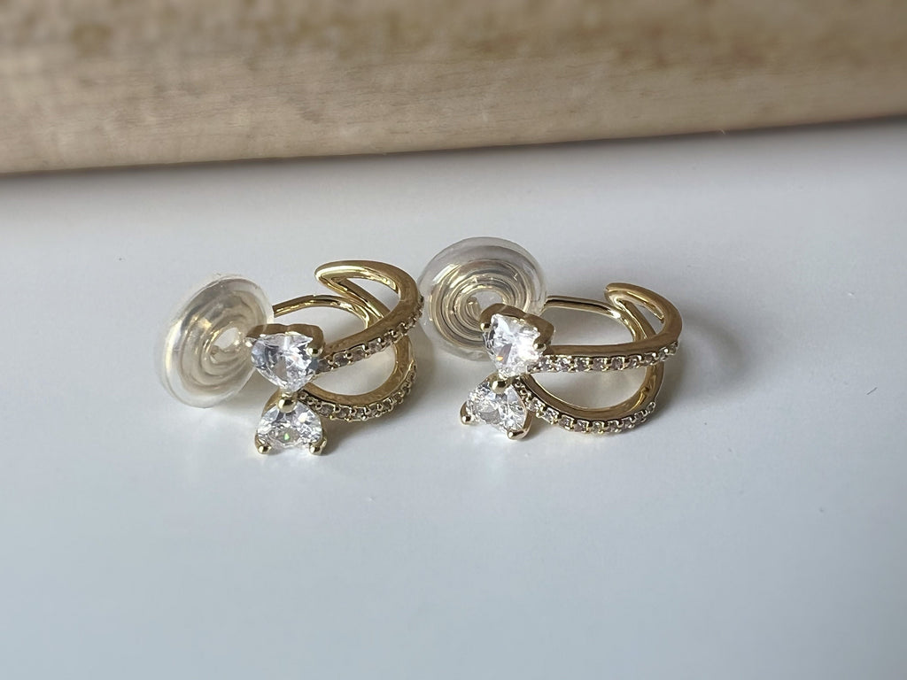 SANS DOULEUR ! Boucles d'oreilles CLIPS U spirale noeud de papillon zircon coeur demi-anneau or. Clips d'oreilles confortable Délicates