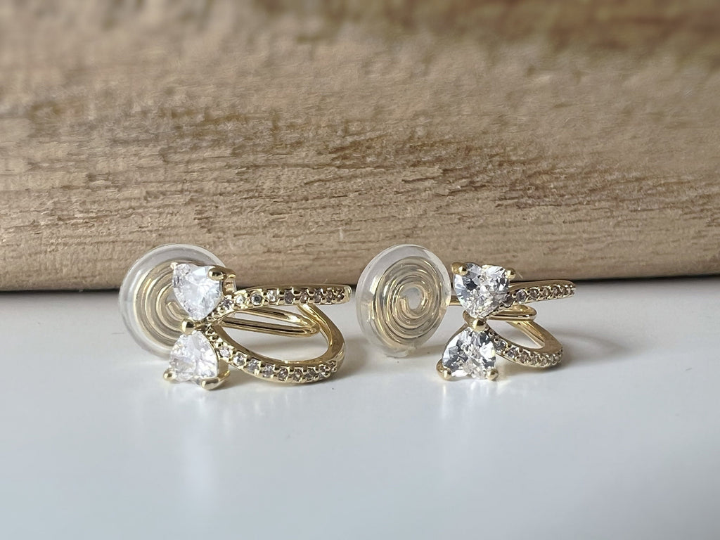 SANS DOULEUR ! Boucles d'oreilles CLIPS U spirale noeud de papillon zircon coeur demi-anneau or. Clips d'oreilles confortable Délicates