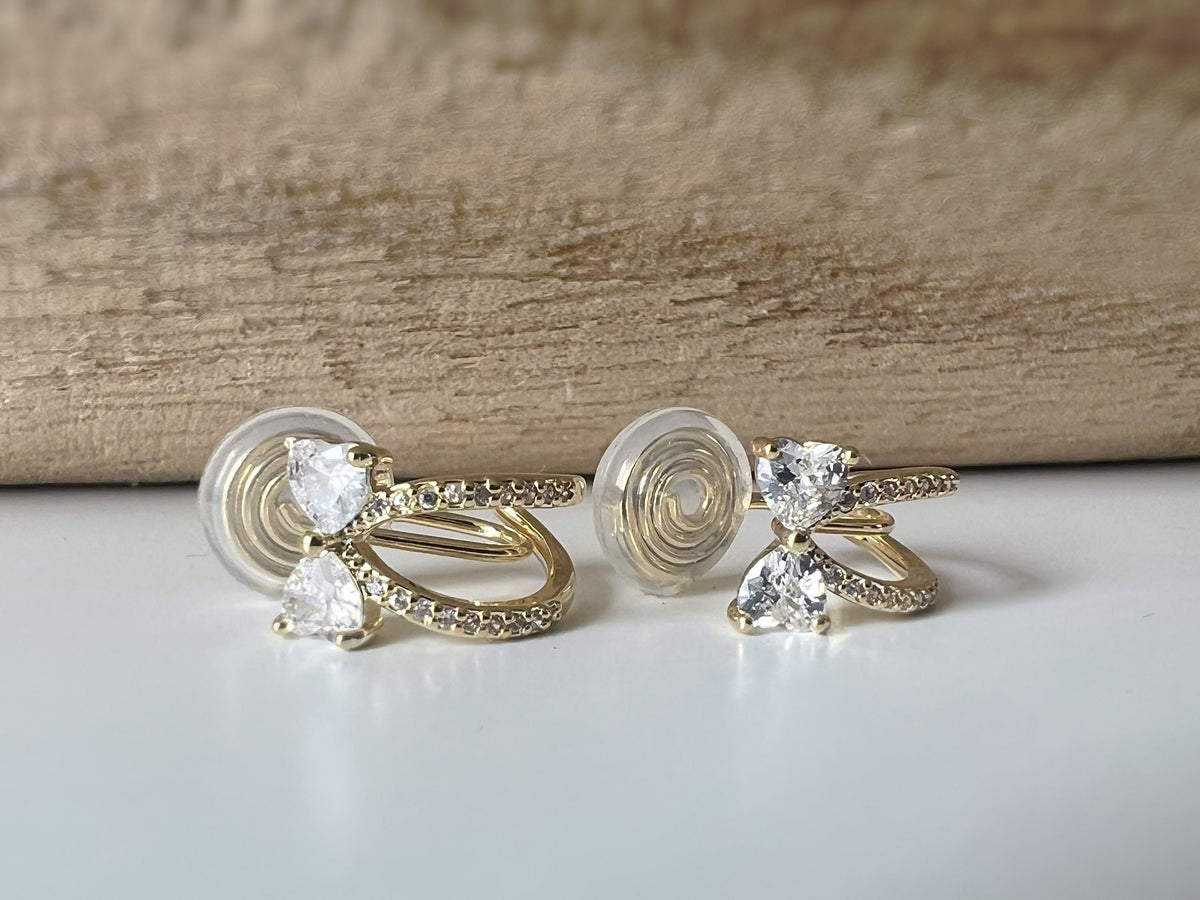 SANS DOULEUR ! Boucles d'oreilles CLIPS U spirale noeud de papillon zircon coeur demi-anneau or. Clips d'oreilles confortable Délicates