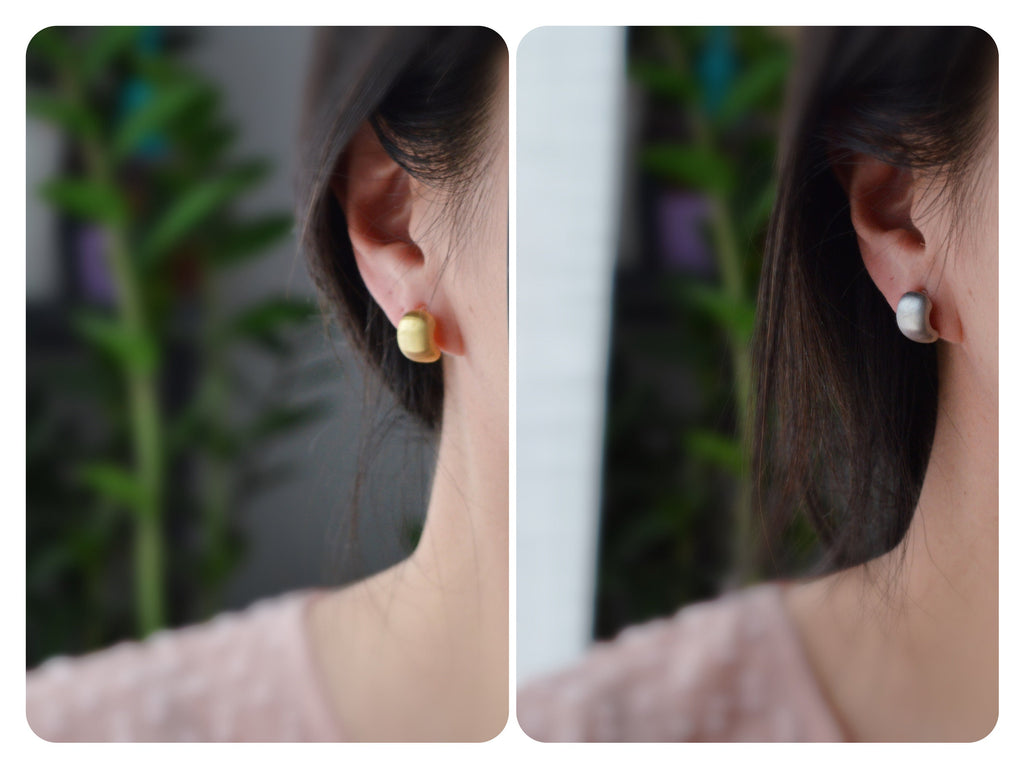 Boucles d'oreilles Clips INVISIBLES rectangle couleur Or / Argent. Clips d'oreilles Confortables Prêt à offrir