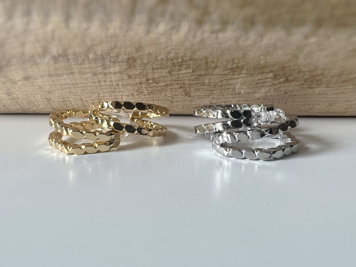 Boucles d'oreilles Clips INVISIBLES Pentagone créole Or / Argent. Double chaîne. Clips d'oreilles Confortables Prêt à offrir