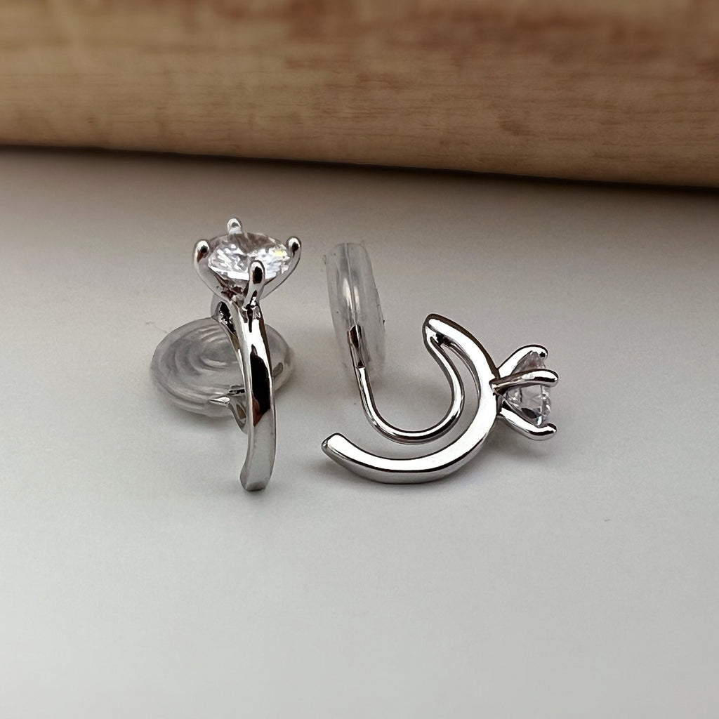 SANS DOULEUR ! Boucles d'oreilles CLIPS U spirale Demi-cercle Pierre Zircon Rond plaqué d'Or. Clips d'oreilles confortable Prêt à offrir