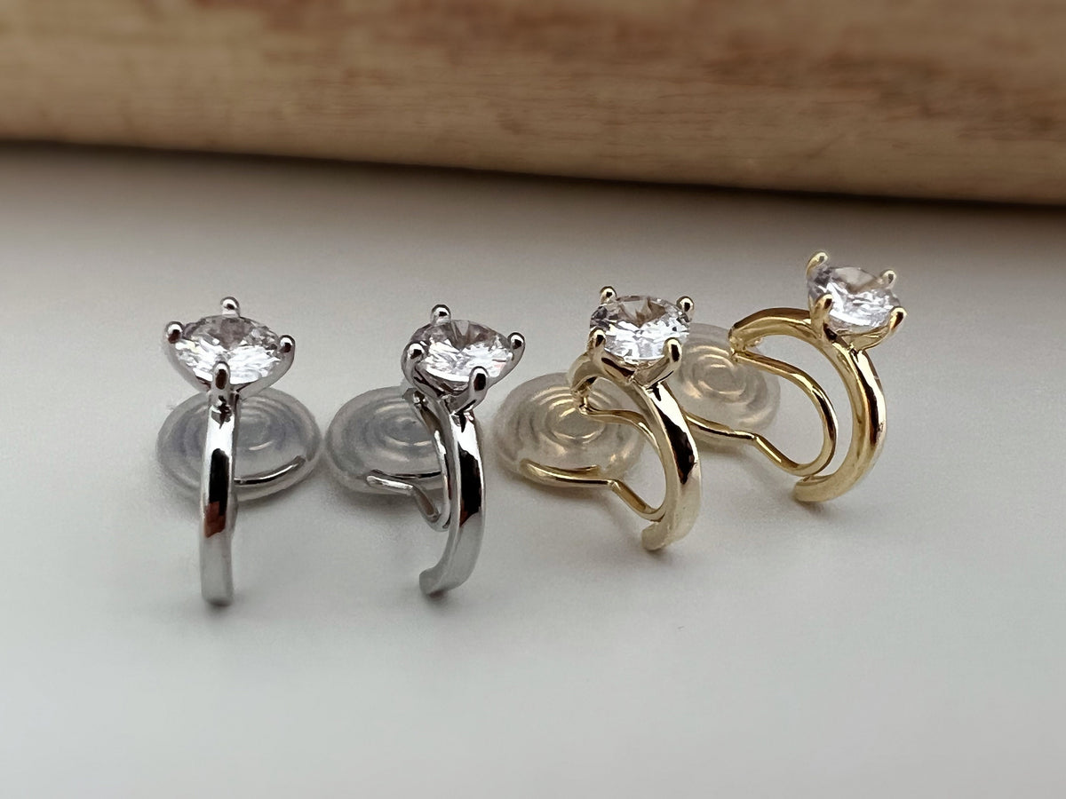 SANS DOULEUR ! Boucles d'oreilles CLIPS U spirale Demi-cercle Pierre Zircon Rond plaqué d'Or. Clips d'oreilles confortable Prêt à offrir
