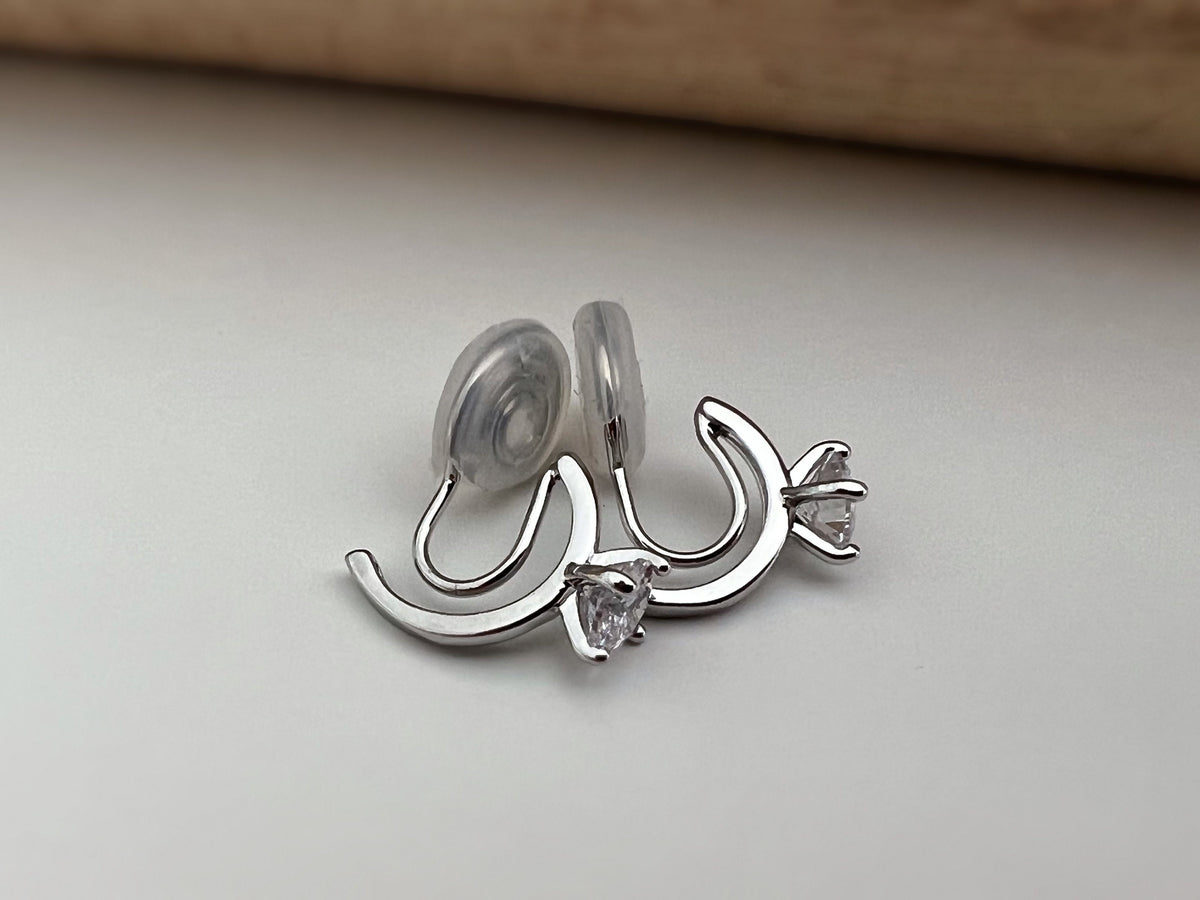 SANS DOULEUR ! Boucles d'oreilles CLIPS U spirale Demi-cercle Pierre Zircon Rond plaqué d'Or. Clips d'oreilles confortable Prêt à offrir