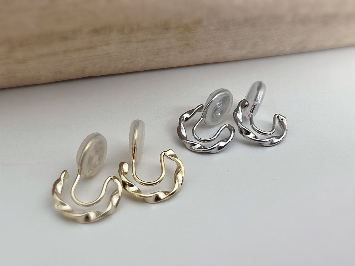 SANS DOULEUR ! Boucles d'oreilles CLIPS U spirale Mini Cercle torsadé couleur Or / Argent. Clips d'oreilles confortable Boucles Délicates