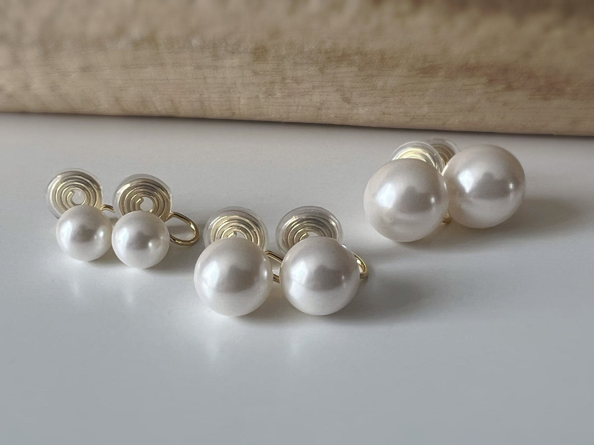 SANS DOULEUR ! Boucles d'oreilles CLIPS U spirale Perle blanche 8mm /10mm /12mm plaqué d'Or. Clips d'oreilles confortable.