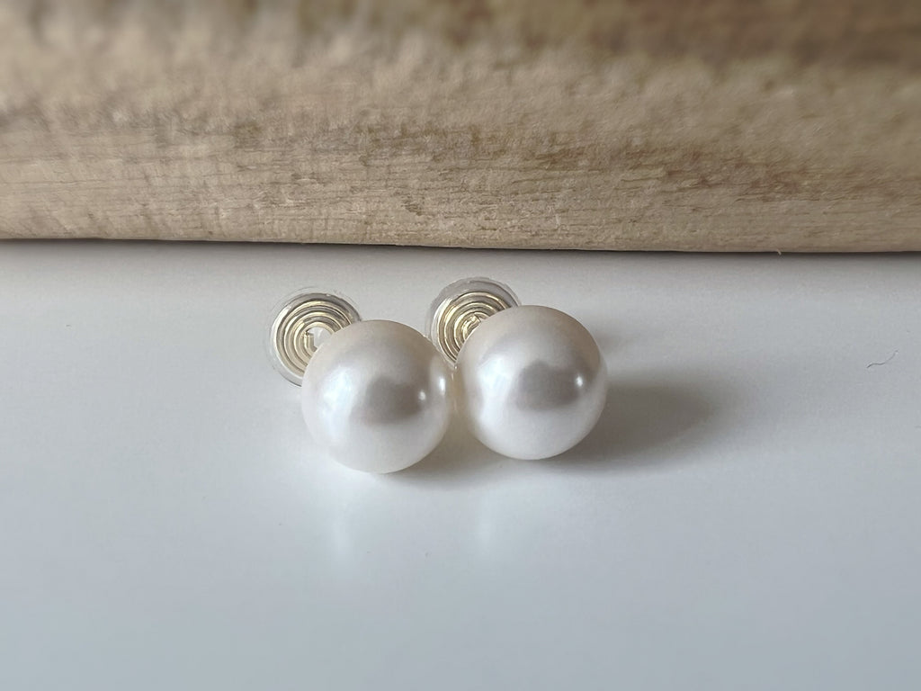 SANS DOULEUR ! Boucles d'oreilles CLIPS U spirale Perle blanche 8mm /10mm /12mm plaqué d'Or. Clips d'oreilles confortable.