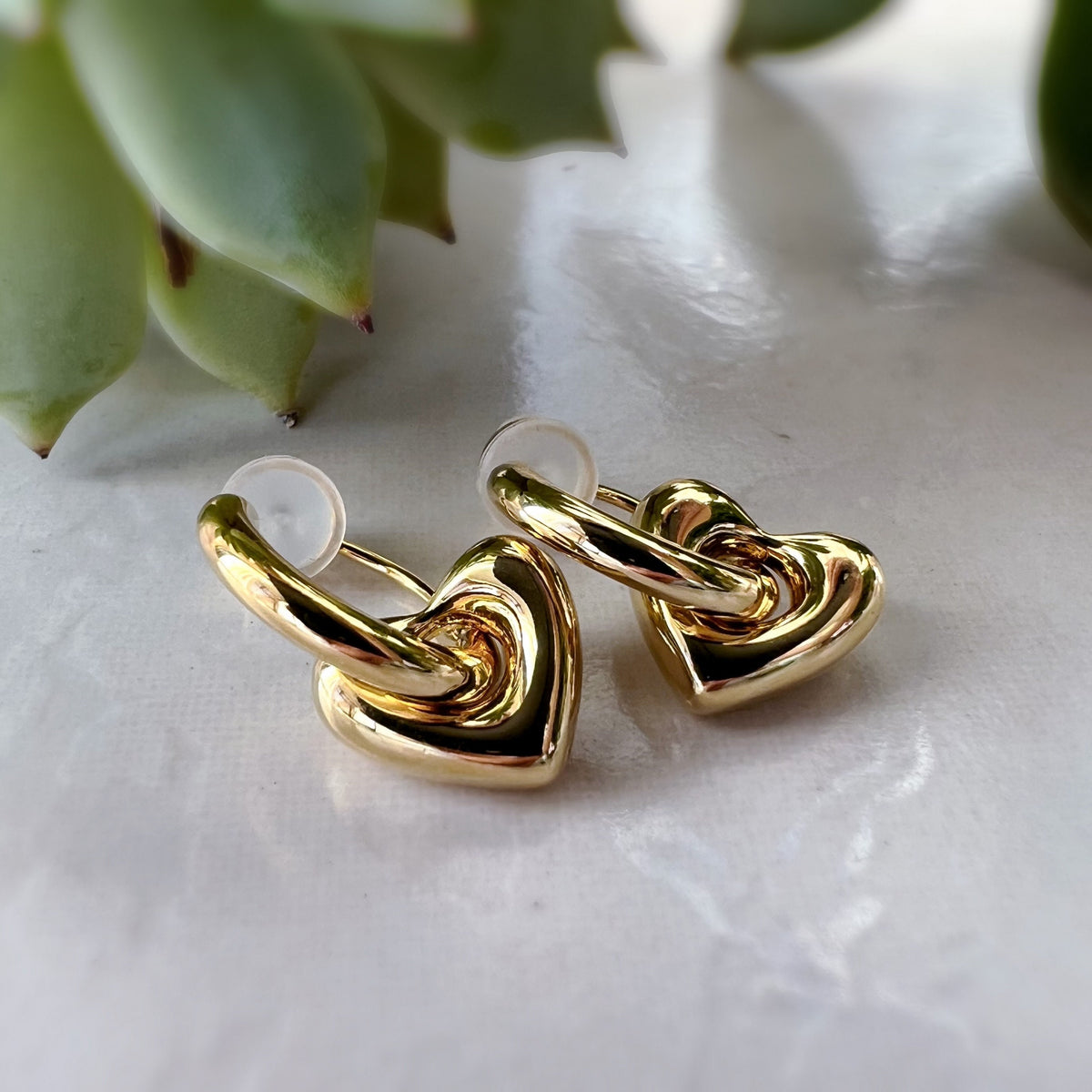 2 En 1 Sans DOULEUR ! Boucles d'oreilles CLIPS U petit cercle et cœur, Argent/ Or. Clips d'oreilles confortable