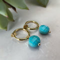 2-EN-1 Boucles d'oreilles CLIPS pendantes perles facettes turquoises Créoles Or / Argent. Clips d'oreilles discrètes oreilles non percées