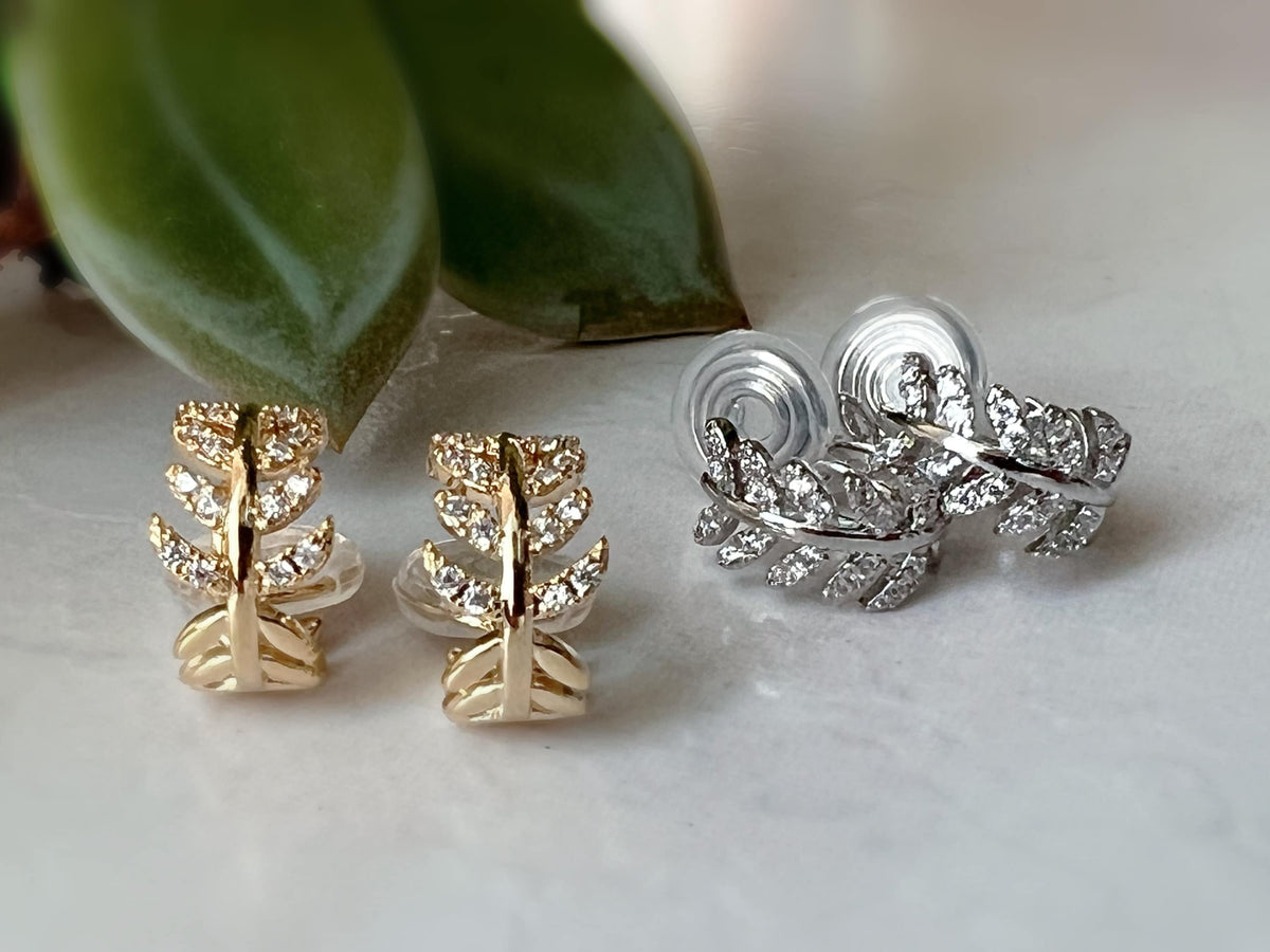 SANS DOULEUR ! Boucles d'oreilles CLIPS U spirale Feuilles Zircon Cercle couleur Or / Argent. Clips d'oreilles confortable Boucles Délicates