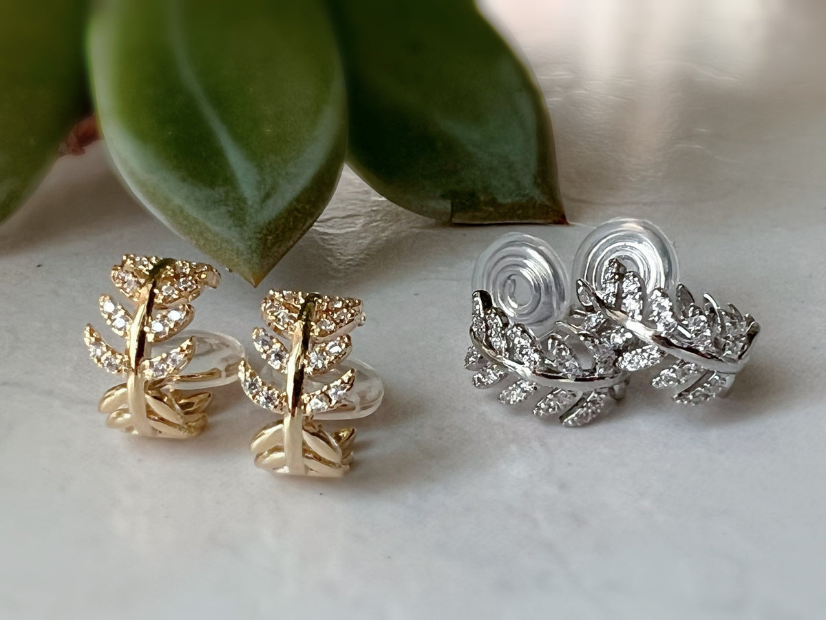 SANS DOULEUR ! Boucles d'oreilles CLIPS U spirale Feuilles Zircon Cercle couleur Or / Argent. Clips d'oreilles confortable Boucles Délicates