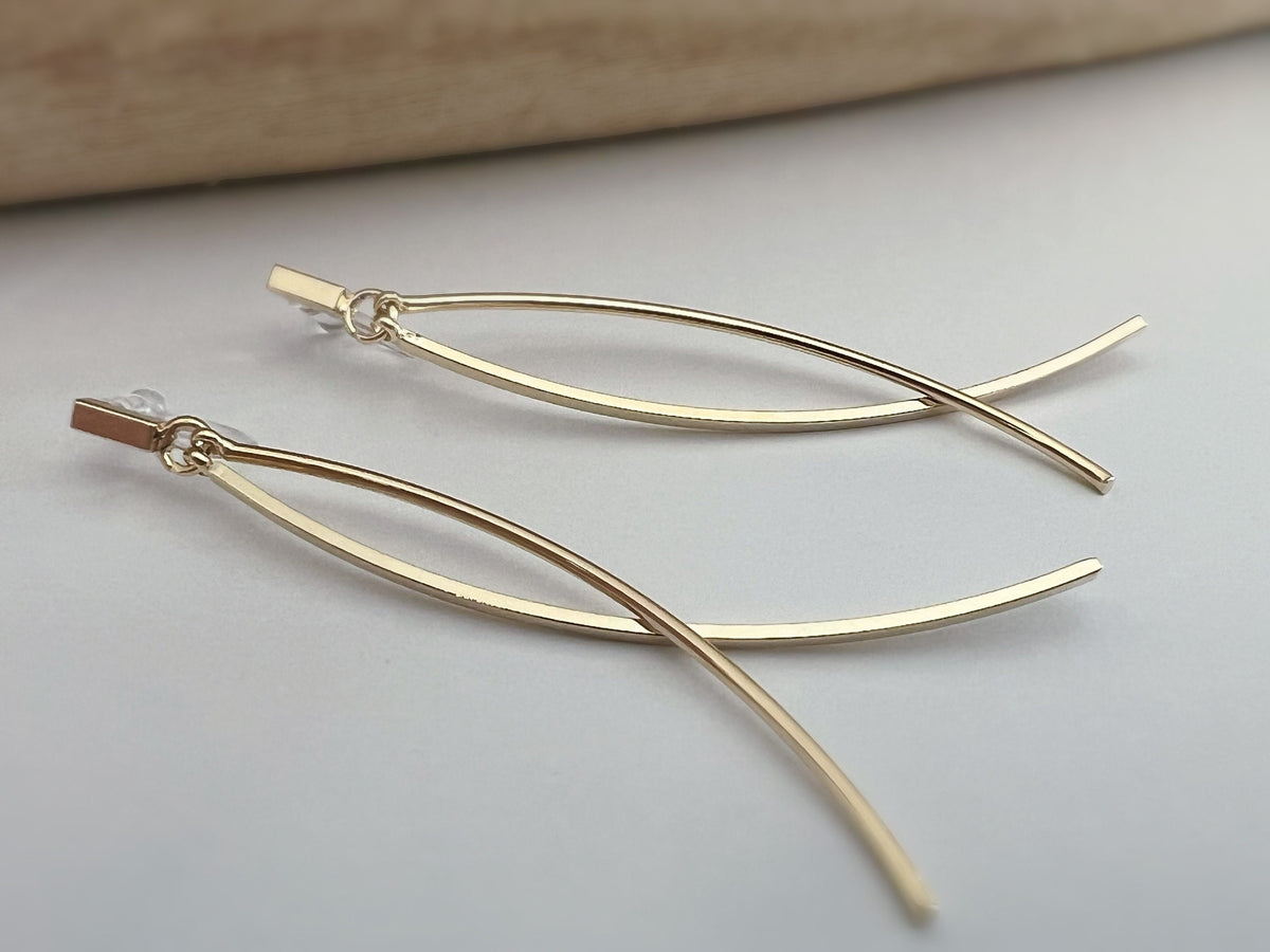 Longues Boucles d'oreilles Clips INVISIBLES Mini rectangle avec Double barre pendantes Or/Argent. Clips d'oreilles confortable prêt à offrir