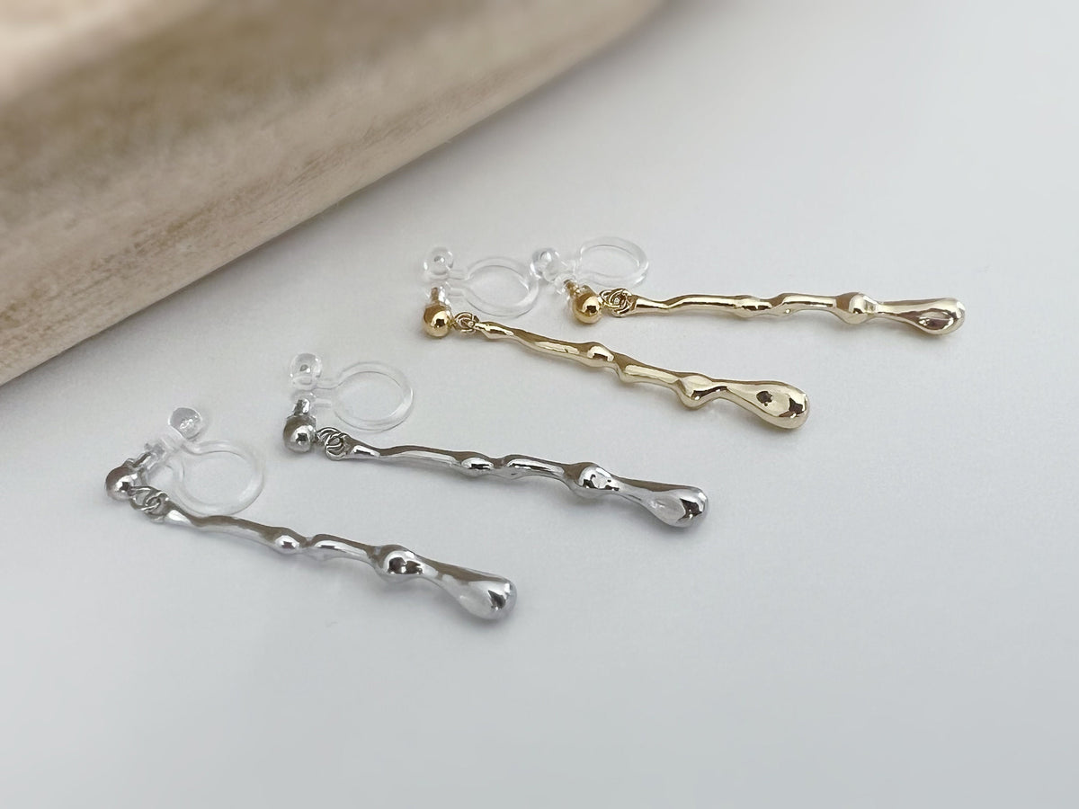 Clips d'oreilles longue Barre couleur Argent / Or. Boucles d'oreilles Clips Invisibles Moderne