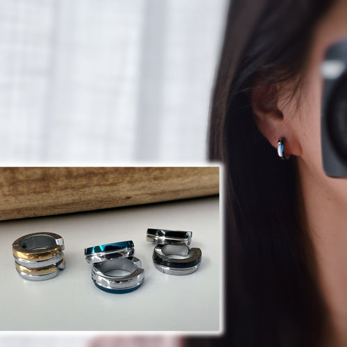 Rock CLIPS CLAMP earrings rings Silver Gold/Silver Black/Silver Blue Non-pierced ears. Daily Jewelry Men Women