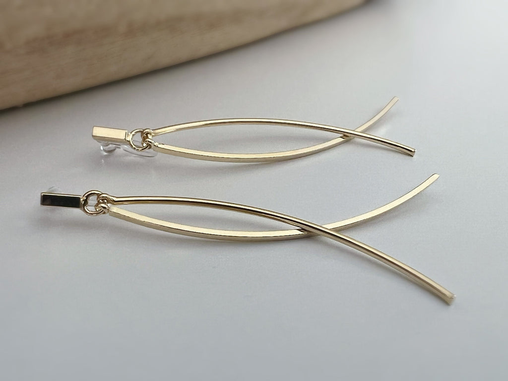 Longues Boucles d'oreilles Clips INVISIBLES Mini rectangle avec Double barre pendantes Or/Argent. Clips d'oreilles confortable prêt à offrir