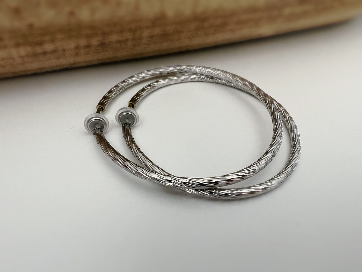 60mm Créoles Anneaux, Boucles d'oreille CLIPS Anneaux Créoles couleur Or/ Acier/ Argent, Clips d'oreilles, Diamètre du fil 3mm, Créoles 6cm