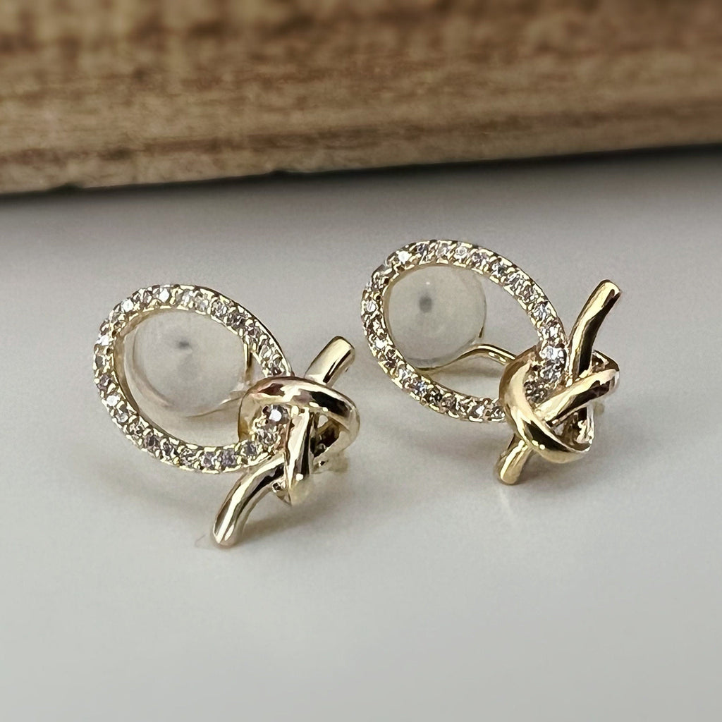 SANS DOULEUR ! Boucles d'oreilles CLIPS U nœud plaqué d'Or Ovale mini zircon. Clips d'oreilles confortable Boucles Délicates