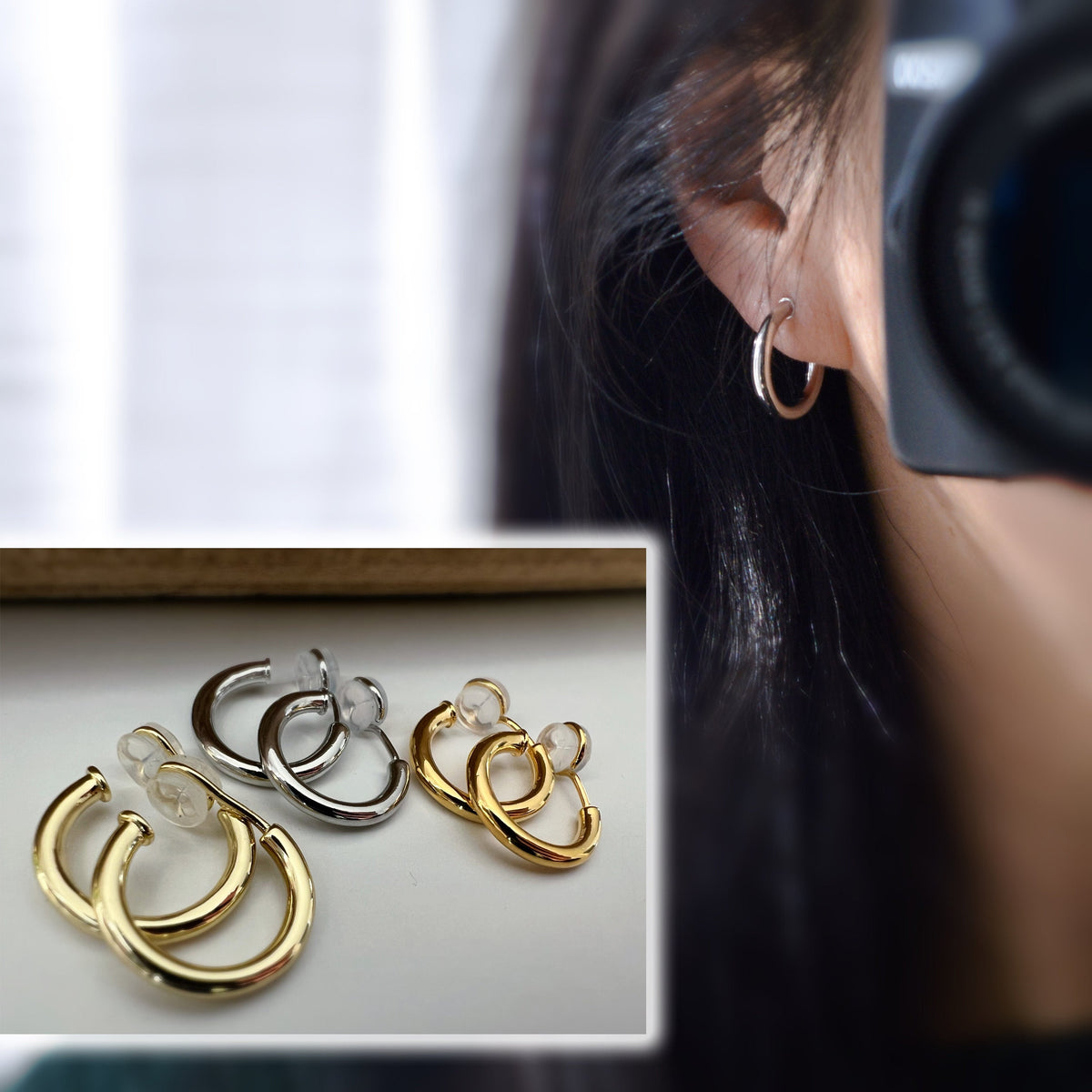 SANS DOULEUR ! Boucles d'oreilles U spirale Cercle couleur Argent/ Plaqué d'or 18K / Plaqué d'or 14K. Clips d'oreilles confortable Délicates