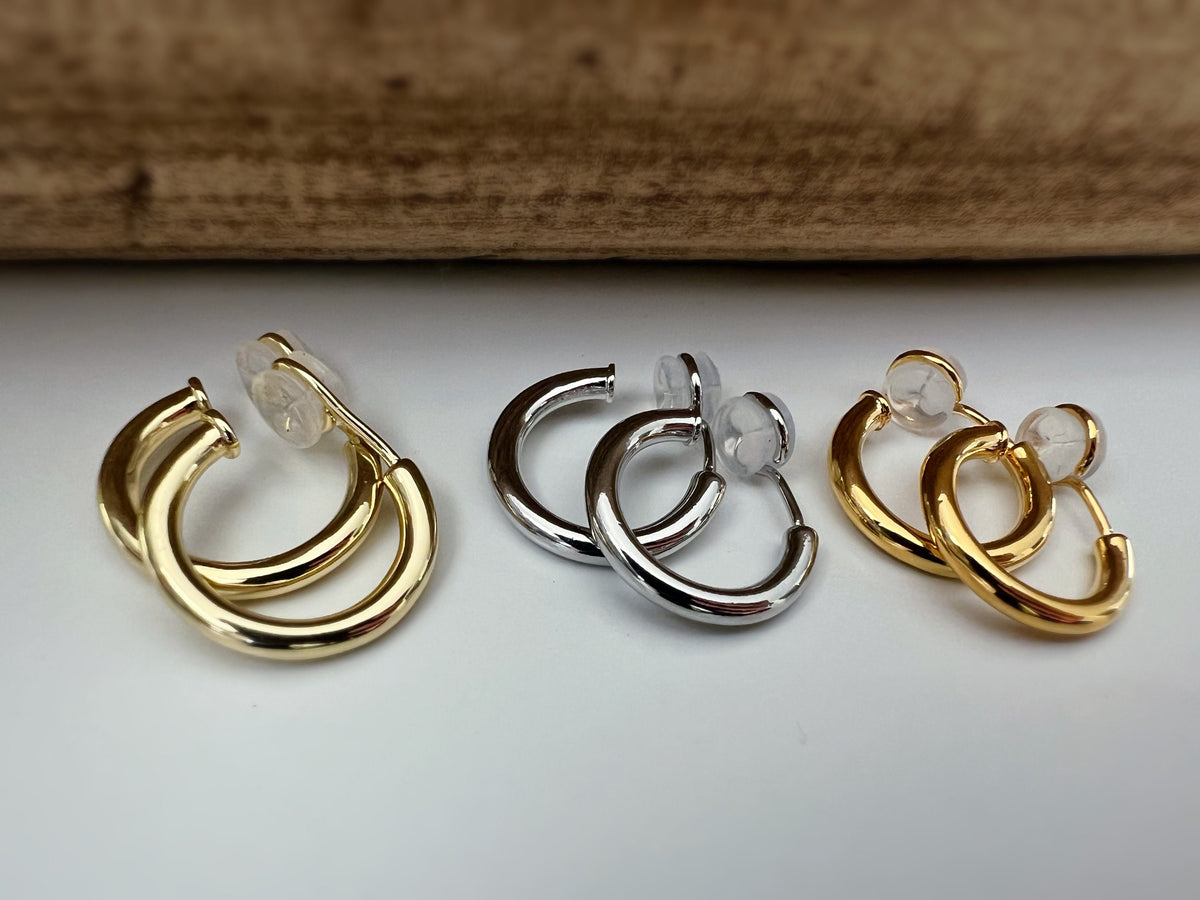 SANS DOULEUR ! Boucles d'oreilles U spirale Cercle couleur Argent/ Plaqué d'or 18K / Plaqué d'or 14K. Clips d'oreilles confortable Délicates
