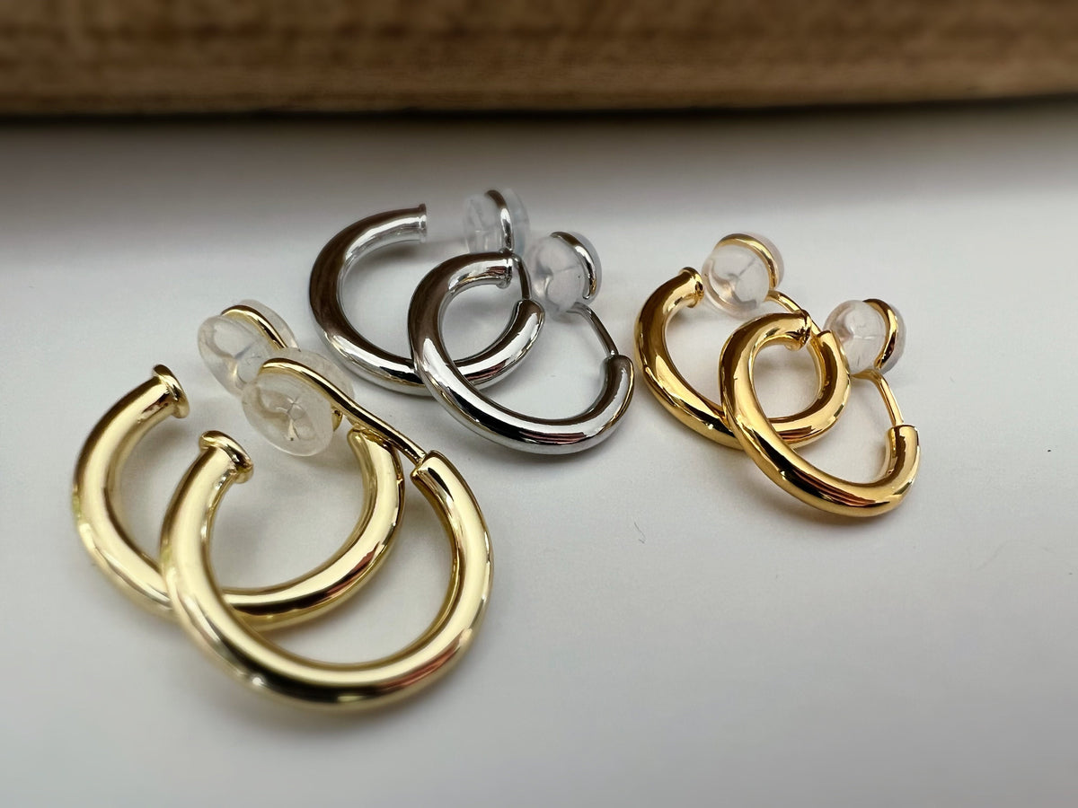 SANS DOULEUR ! Boucles d'oreilles U spirale Cercle couleur Argent/ Plaqué d'or 18K / Plaqué d'or 14K. Clips d'oreilles confortable Délicates