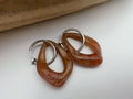 2 EN 1, Clips d'oreilles Anneaux Grand Losange Acétate Vert Marron transparent. Créoles Clips 20mm Argent / Or. CLIPS confortable