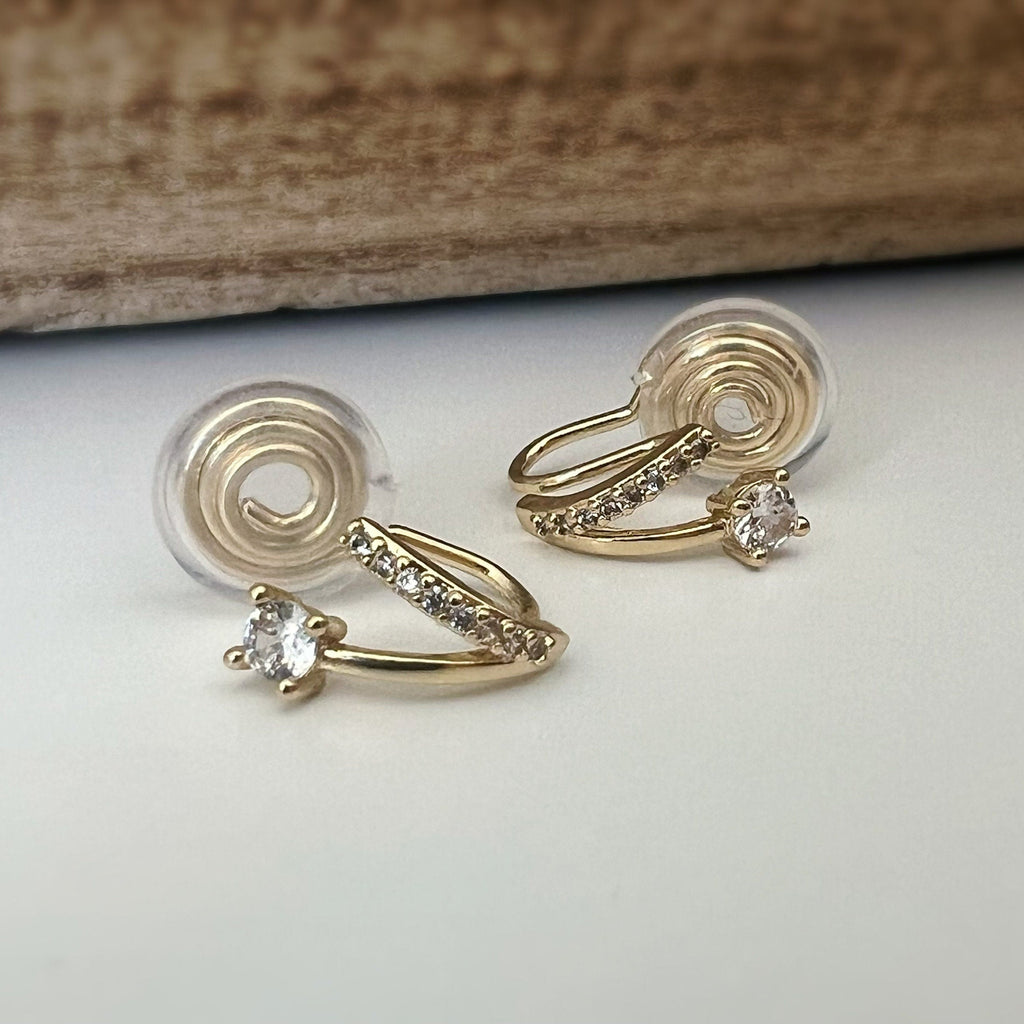 SANS DOULEUR ! Boucles d'oreilles CLIPS U spirale Petit double demi cercle Mini Pierre Zircon Rond plaqué d'Or Clips d'oreilles confortable.