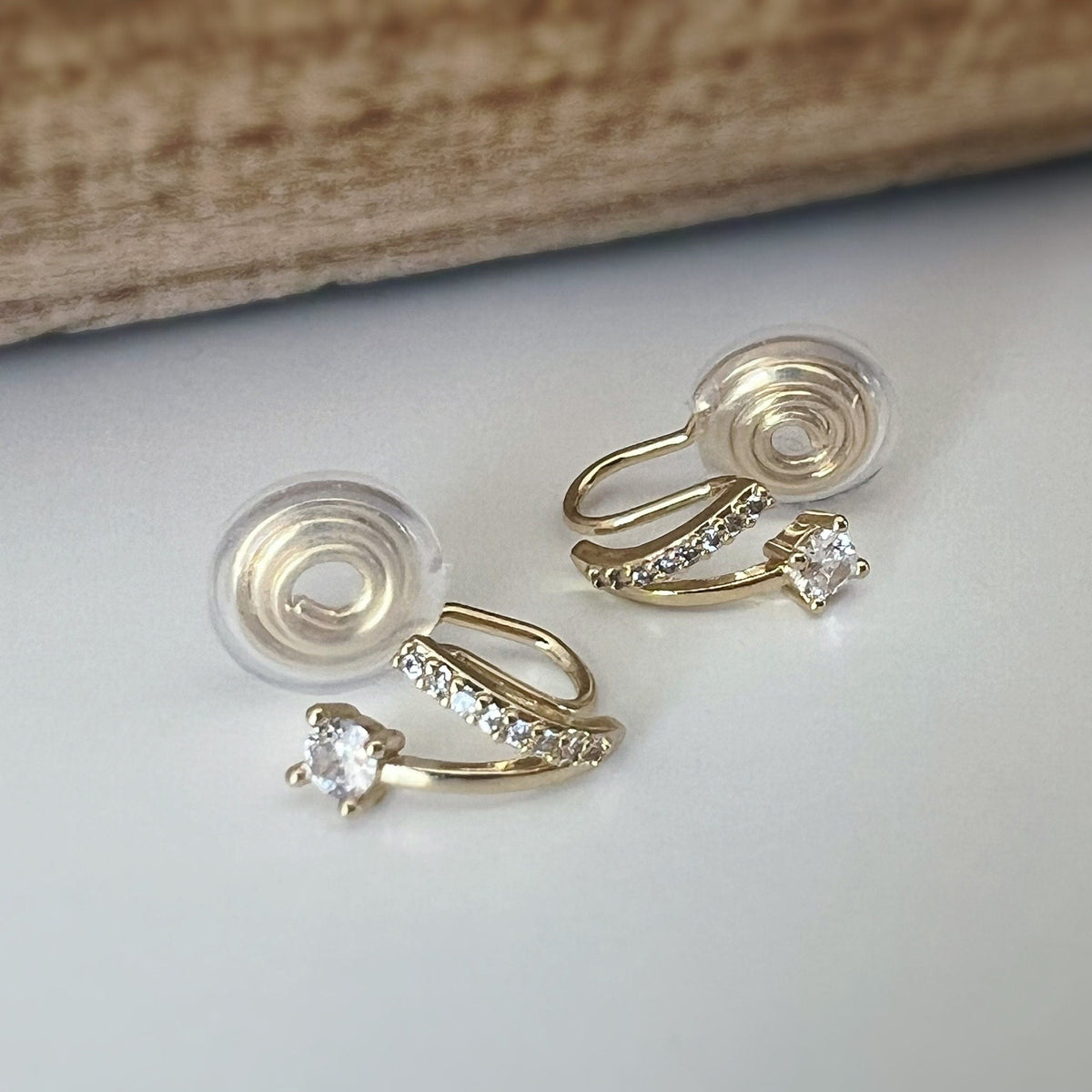 SANS DOULEUR ! Boucles d'oreilles CLIPS U spirale Petit double demi cercle Mini Pierre Zircon Rond plaqué d'Or Clips d'oreilles confortable.