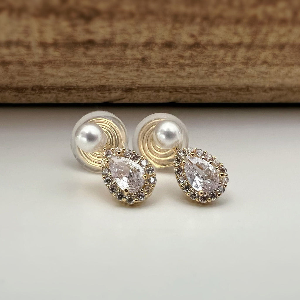 SANS DOULEUR ! Boucles d'oreilles CLIPS U spirale plaqué d'Or mini Perle blanche 4mm Goutte d'eau Zircon. Clips d'oreilles confortable.