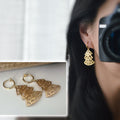 2 IN 1, Fan. CLIPS creole earrings, Dangling. Three fans. Modern ear clips.