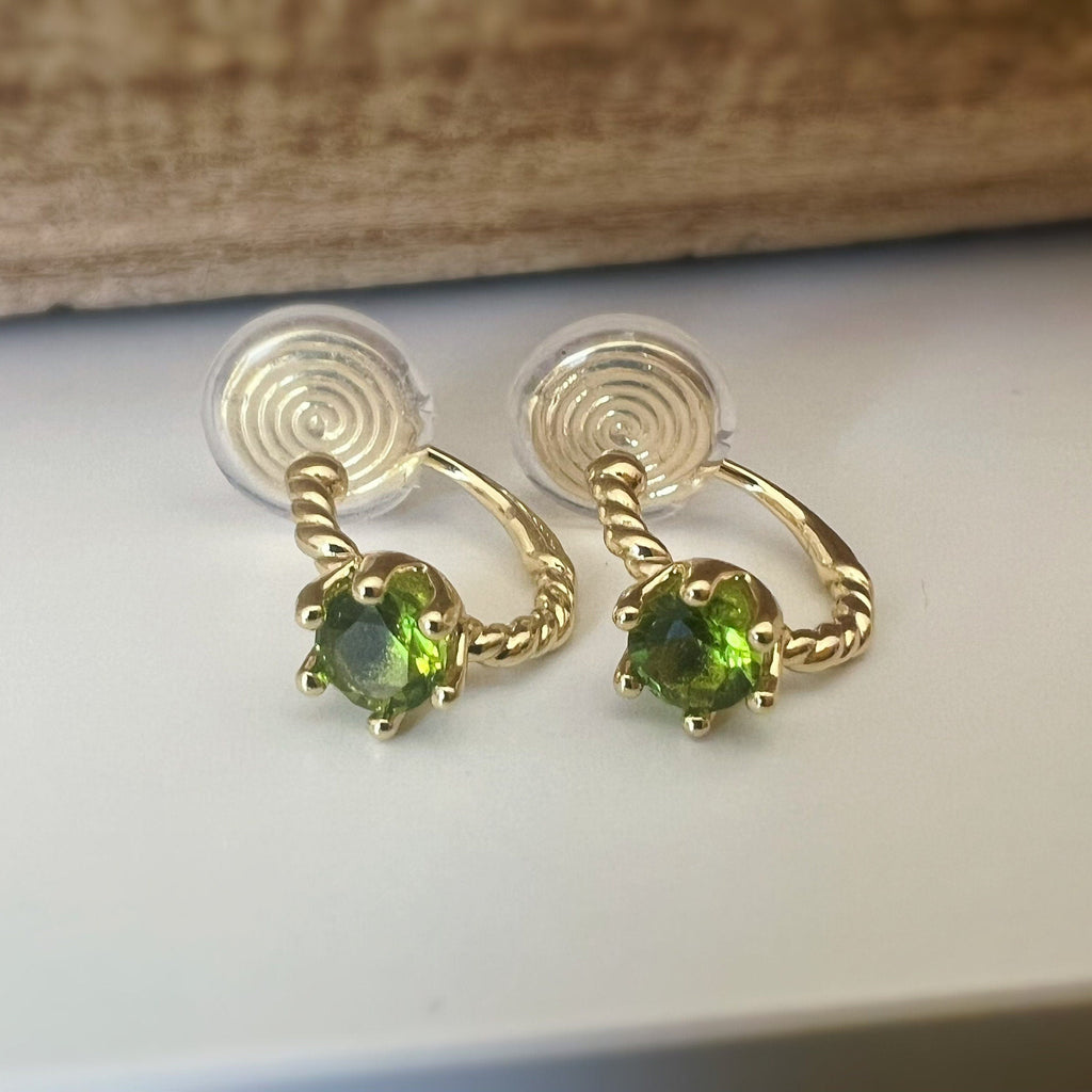 SANS DOULEUR ! Boucles d'oreilles CLIPS U spirale Cercle torsadé Pierre Zircon Rond Vert citron. Plaqué d'Or. Clips d'oreilles confortable