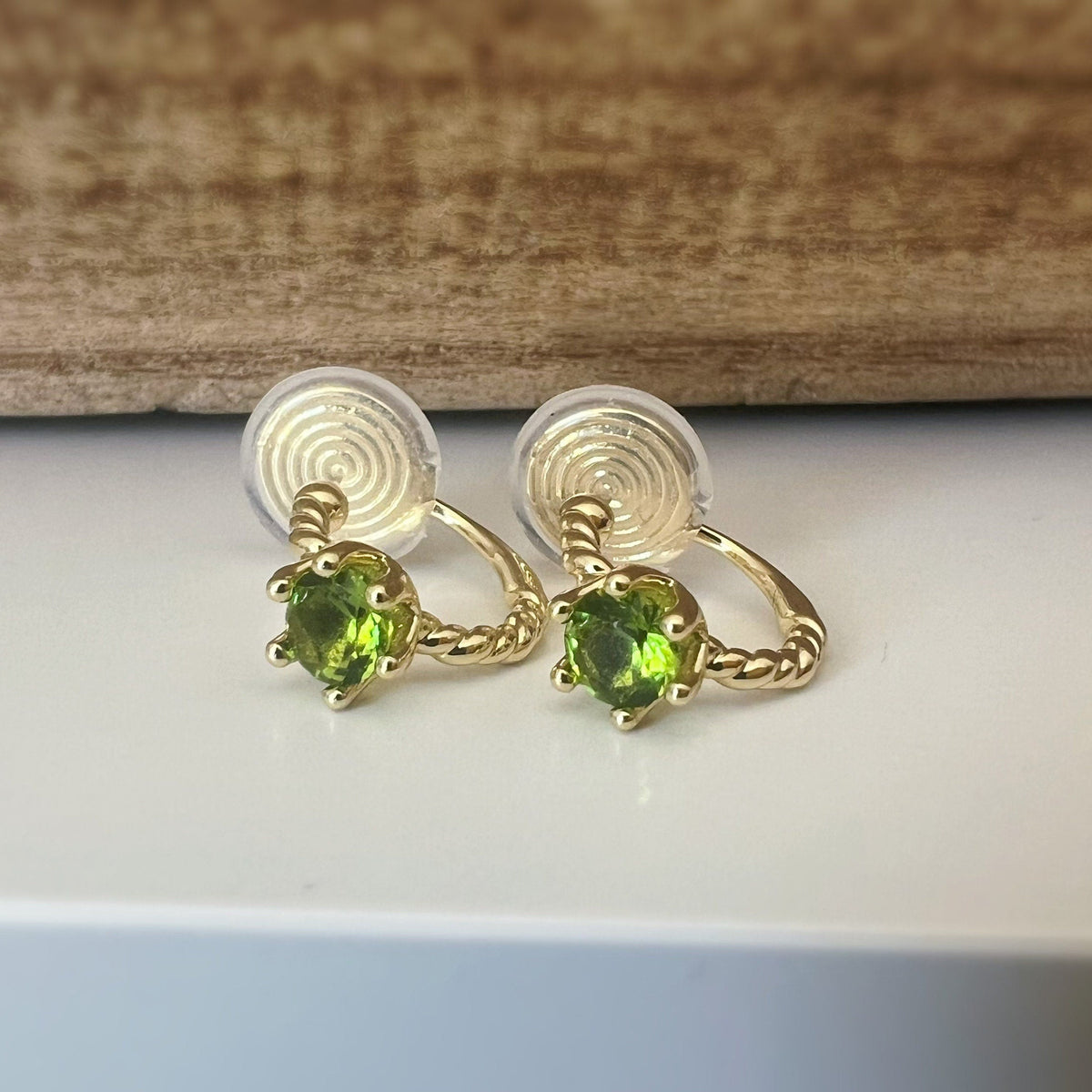 SANS DOULEUR ! Boucles d'oreilles CLIPS U spirale Cercle torsadé Pierre Zircon Rond Vert citron. Plaqué d'Or. Clips d'oreilles confortable