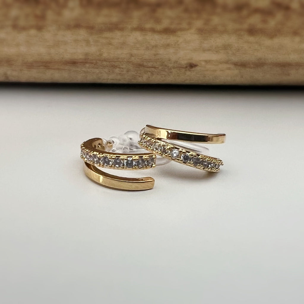 Boucles d'oreilles Clips INVISIBLES Double demi-cercle couleur Or / Argent Zircon Clips d'oreilles confortable bijoux minimaliste quotidien.