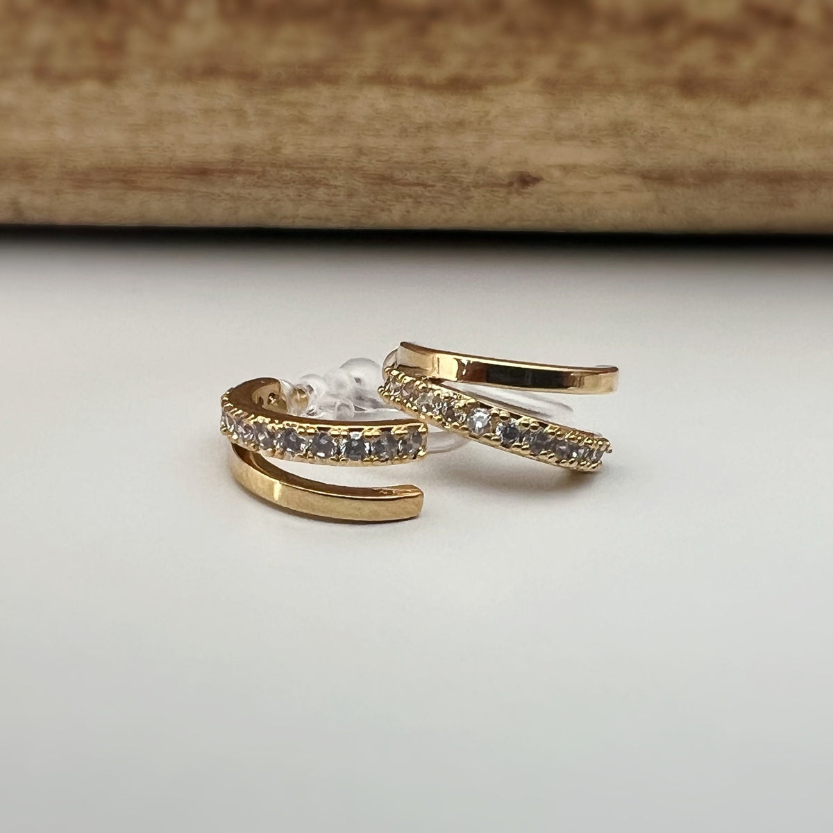 Boucles d'oreilles Clips INVISIBLES Double demi-cercle couleur Or / Argent Zircon Clips d'oreilles confortable bijoux minimaliste quotidien.