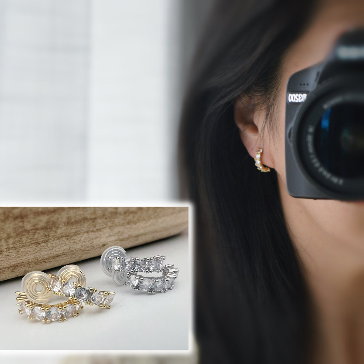 SANS DOULEUR ! Boucles d'oreilles CLIPS U spirale Cercle Petit Pierres Zircon Rond couleur Or / Argent. Clips d'oreilles confortable.
