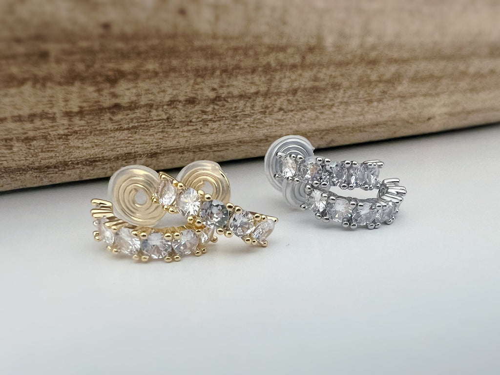 SANS DOULEUR ! Boucles d'oreilles CLIPS U spirale Cercle Petit Pierres Zircon Rond couleur Or / Argent. Clips d'oreilles confortable.