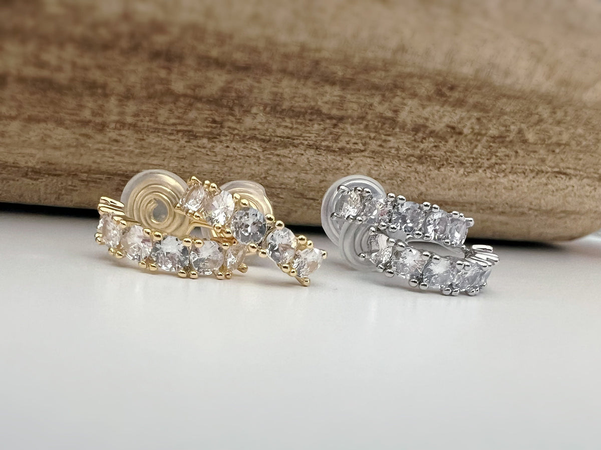 SANS DOULEUR ! Boucles d'oreilles CLIPS U spirale Cercle Petit Pierres Zircon Rond couleur Or / Argent. Clips d'oreilles confortable.