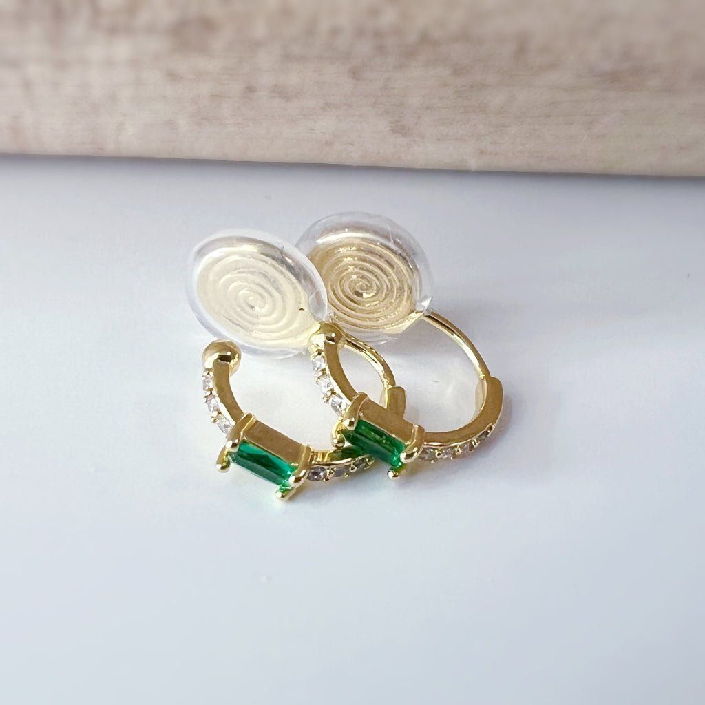 SANS DOULEUR ! Boucles d'oreilles CLIPS U spirale Cercle Mini Pierres Zircon Rond zircon rectangle vert. Clips d'oreilles confortable.