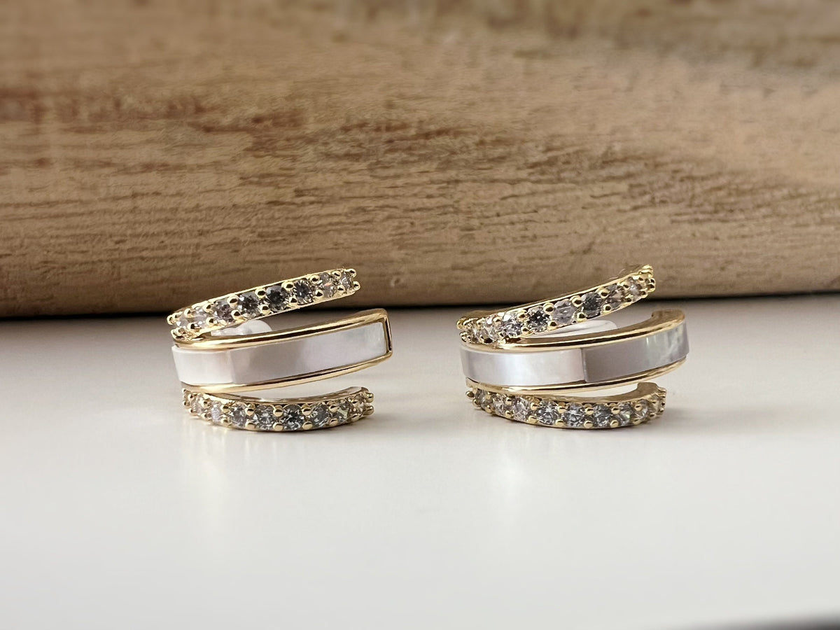 Boucles d'oreilles CLIPS résine invisible triple demi cercles mini zircon nacre blanche Oreilles Non Percées Bijoux quotidiens Prêt à offrir