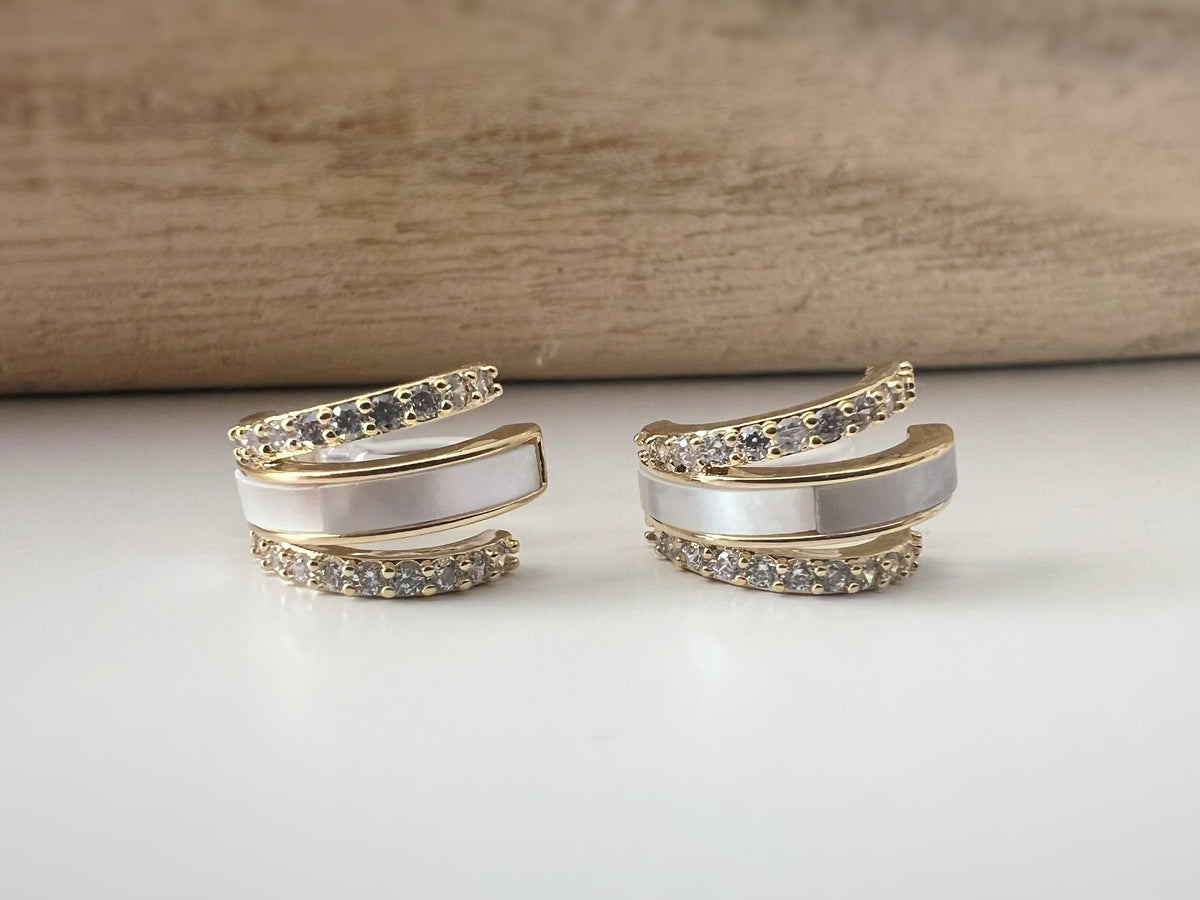 Boucles d'oreilles CLIPS résine invisible triple demi cercles mini zircon nacre blanche Oreilles Non Percées Bijoux quotidiens Prêt à offrir