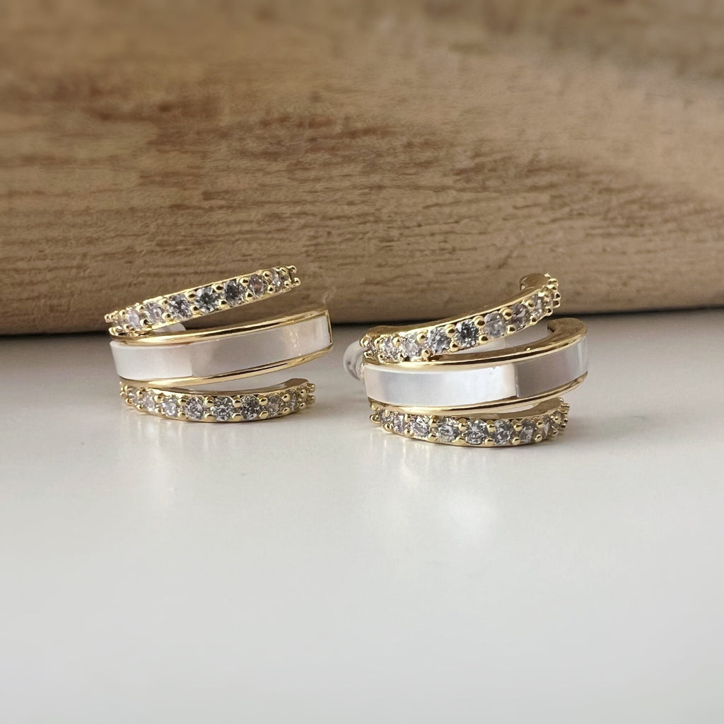 Boucles d'oreilles CLIPS résine invisible triple demi cercles mini zircon nacre blanche Oreilles Non Percées Bijoux quotidiens Prêt à offrir
