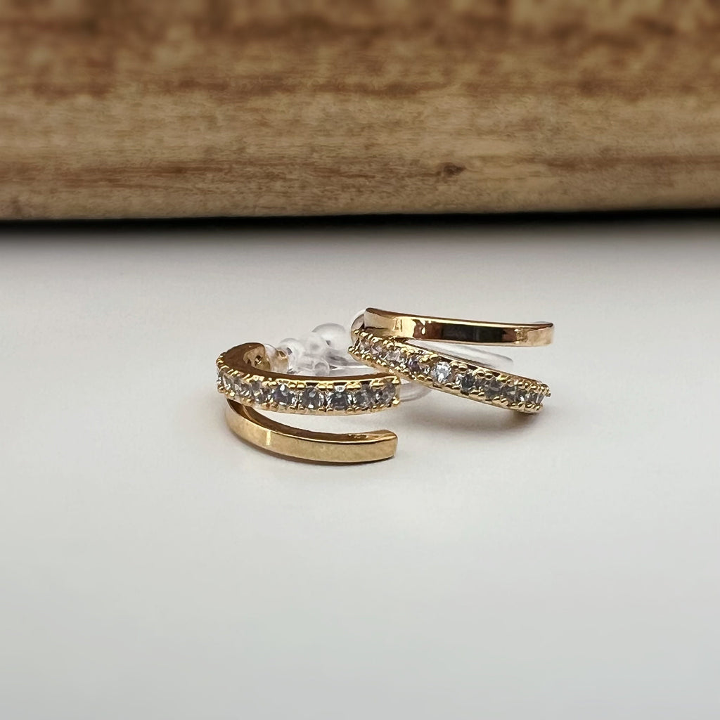 Boucles d'oreilles Clips INVISIBLES Double demi-cercle couleur Or / Argent Zircon Clips d'oreilles confortable bijoux minimaliste quotidien.