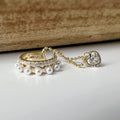Bague d'oreilles boucles d'oreilles créole anneau mini perles blanches zircon, petit coeur zircon Clips d'oreilles plaqué d'Or chaîne.